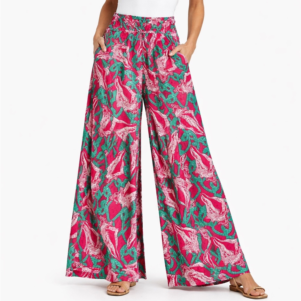 Tracy Negoshian Angie Pant Wide Leg High Waist Pink & Teal NEW Medium